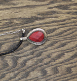 Premier Design Pendant Rolo Chain Necklace Bracelet Silver Gray / Red 15'' + 4''