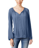 Stoosh Juniors Long-Sleeve Lace-Inset Peasant Blouse Top Blue L
