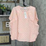 Foxcroft Angela Raglan Sleeve Gingham Clip Dot Blouse Peach Sorbet Orange 16W