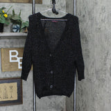 Takeout Womens Chunky Knit Rainbow Lurex Long Sleeve Cardigan Black Multi M