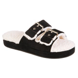 Isotoner Womens Microsuede Double Buckle Slide Slippers 8532 Black S (6.5-7)