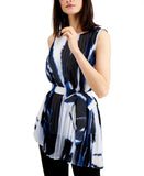 Alfani Womens Pleated Tie-Dye Blouse 100088567MS Blue M