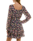 City Studio Blouson Sleeved Square-Neck Fit Flare Dress Navy Blue / Wine M