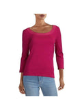 Ralph Lauren Womens Contrast Trim Scoop Neck Top 200787848004 Fuchsia Pink L