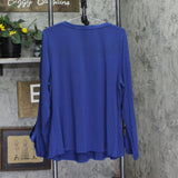 H By Halston V-Neck Top w/ Overlap Sleeve Detail Cold Shoulder Broadway Blue XL