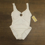 Michael Michael Kors Womens Crepe Solids Scoop Neck One Piece Swimsuit White 4