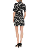 London Times Printed Mockneck Short Sleeve Mini Sweater Dress Black / White XL