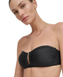 DKNY Womens Shirred U-Wire Bandeau Bikini Top Swim DIMTS403 Black XL