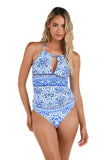 La Blanca Womens High Neck Keyhole Tankini Swimsuit Top Blue / Alboran Sea 18W