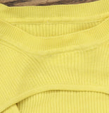 Ribbed Knit Long Sleeve Chest Cutout Stretch Shirt Top Yellow See Measurements