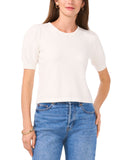Sam And Jess Womens Short Puff-Sleeve Sweater Top Antique Off White- XL