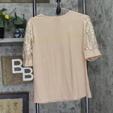 Ny Collection Womens Petites Keyhole Lace Trim Blouse Shirt Top Doeskin Brown PL