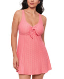 Swim Solutions Womens Textured Tie-Front Swimdress One Piece Guava Pink 18