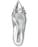INC International Concepts Slingback Pumps Kitten Heel Silver Crinkle Gray 7.5M