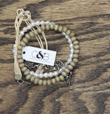 Christopher & Banks Pearl Bead Cord Chain Bracelets Tan Brown / White 7" + 3"