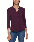 Calvin Klein Womens 3/4 Top with Button Detail M1VH0041-500 Aubergine Purple XS