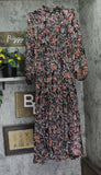 Aqua Womens Floral Satin Burnout Long Sleeve Maxi Dress IDO12879 Black Multi M
