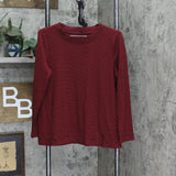 Talbots Womens Striped Round Neck Knit Shirt Long Sleeve Red Stripe PM
