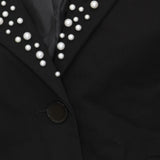 Karl Lagerfeld Paris Imitation Pearl Collar 2-Button Blazer Jacket Black 4