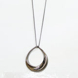 Express Sculpted Teardrop Pendant on Dainty Chain Necklace Black 16'' + 3''