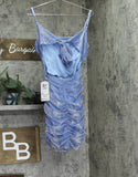 B. Darlin Juniors Lurex Shirred Cut Out Bodycon Mini Dress Blue / Silver 11 / 12