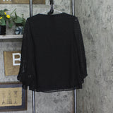 Sam & Jess Womens V-Neck Smocked Cuff Lined V-Neck Top Black M