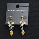 New York & Company Beaded Cluster Seaglass Steel Post Earrings Gold / Blue 2"
