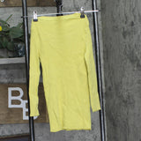 Ribbed Knit Long Sleeve Chest Cutout Stretch Shirt Top Yellow See Measurements
