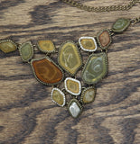 Mcys Mosaic Triangle Pendant Necklace Gold / Green / Brown / Yellow 20" + 3"