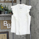 LC Lauren Conrad Womens Ruffle Trim Babydoll Blouse Shirt Top Ivory S