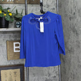 Ny Collection Womens Petite 3/4 Sleeve Knit Crepe Studded Keyhole Top PCKU0048