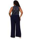 Adrianna Papell Size Beaded Sleeveless Wide Leg Jumpsuit Light Navy Blue 16W