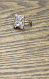 Evening Cocktail Emerald Cut Crystal Ring Silver Gray / Blue 7