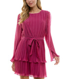 City Studios Juniors Pleated Bell-Sleeve Dress 2389MZ8AT1 Magenta Pink XL