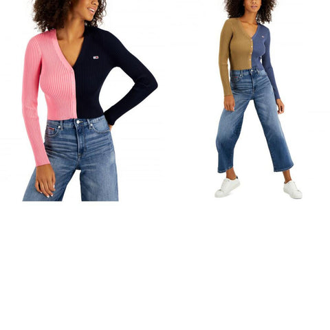 Tommy Jeans Women's V-Neck Pullover Colorblock Sweater T2HS0CZE