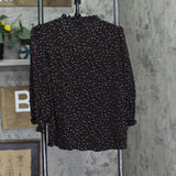 Cece Womens Printed Ruffle-Trim Top 7031110 Black Multi M