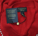 Charter Club Womens Luxury Embellished Crewneck Cashmere Sweater Polish Red L