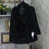 Sebby Collection Womens Reversible Crushed Faux Fur Button Front Coat Black L