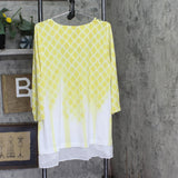 JM Collection Printed Medallion Garden Knit Blouse Top Primrose Yellow / Multi L