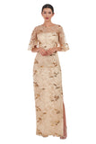 JS Collections Sleeve Sequin Embellished Column Gown Dress Gold Yellow 18
