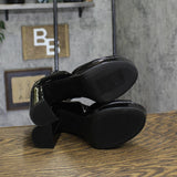 Sun + Stone Womens Reemaa Block High Heels Open Toe Black Patent 9.5M