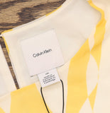 Calvin Klein Womens Printed Chiffon Sleeveless Top Woven Lemon Amber Yellow L