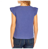 Three Dots Short Sleeve V-Neck Double Layer Cotton Gauze Shirt Periwinkle Blue L