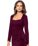 XSCAPE Womens Long Sleeve Ruffle Dress Gown 6521X Wine Red 16