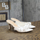 A New Day Womens Lupita Mesh Rhinestone Peep Toe Mule Heels 92609723 White 6M