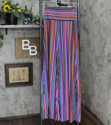 T Tahari TAHARI Standard High-Waisted Wide Leg Beach Pant Multicolor Stripe M