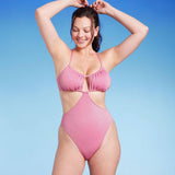 Wild Fable Womens Cut Out One Piece Swimsuit Pink Lurex L