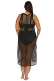 Becca Womens Castaway Island Fishnet Flower-Applique Cover-up Dress Black S