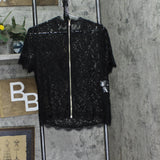 Anne Klein Womens Back Zip Short Sleeve Lace Blouse 10739496 Anne Black M