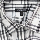 Express Mens Plaid Button Up Knit Button Up Shirt 1669f83978fc54 White / Black M